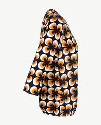 Frank Walder  - Blousontop v-hals - dessin retro zwart, wit en cognac