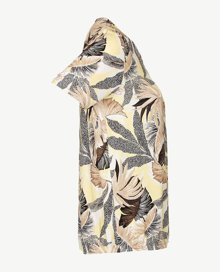 Frank Walder - Blouson -v-hals - Blad met geel en zwart op een lichte basis