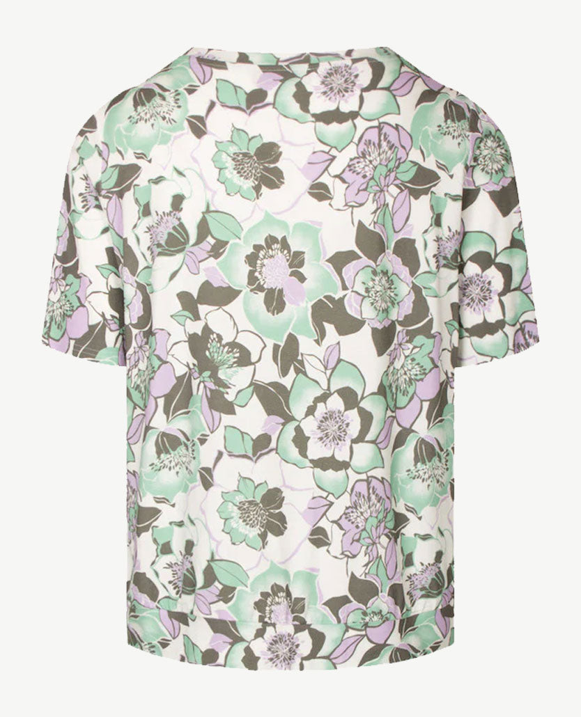 Frank Walder  - Top - Blouson - Bloem lila, khaki, wit en groen