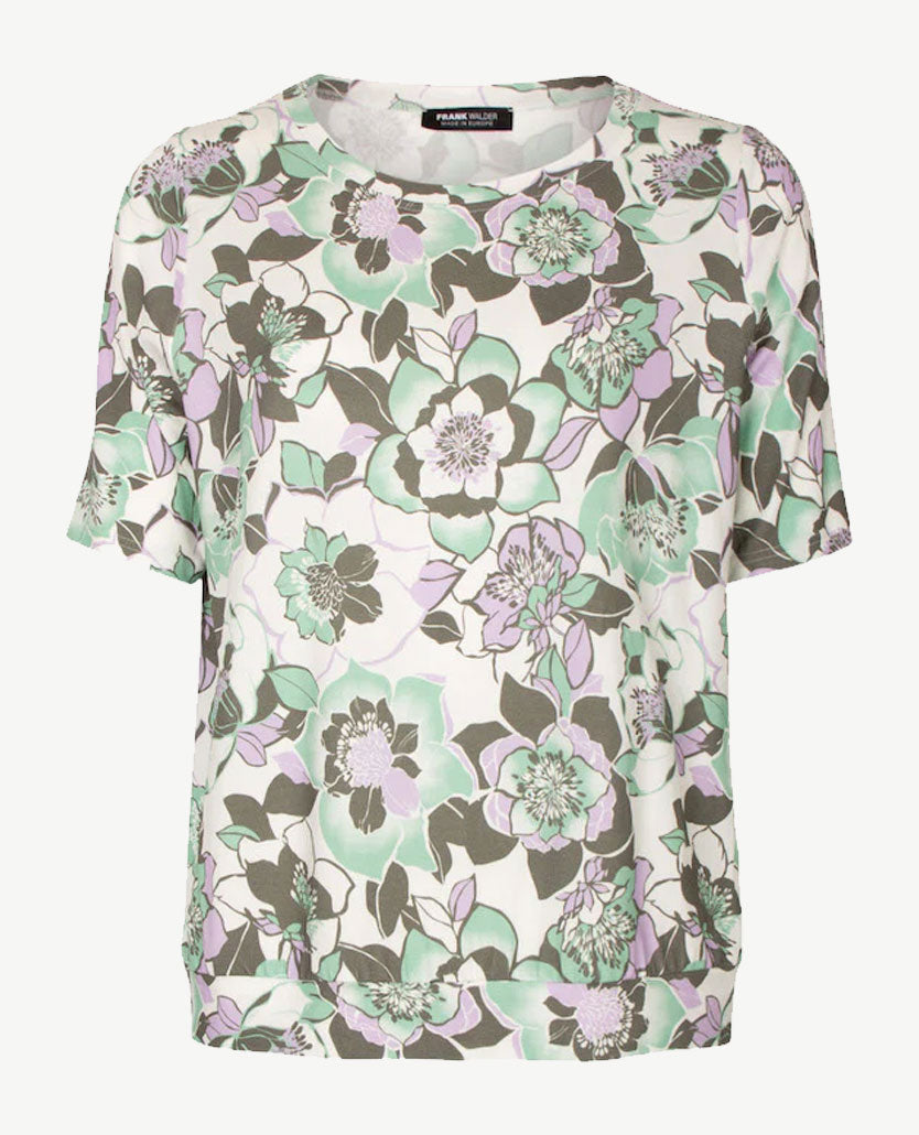 Frank Walder  - Top - Blouson - Bloem lila, khaki, wit en groen
