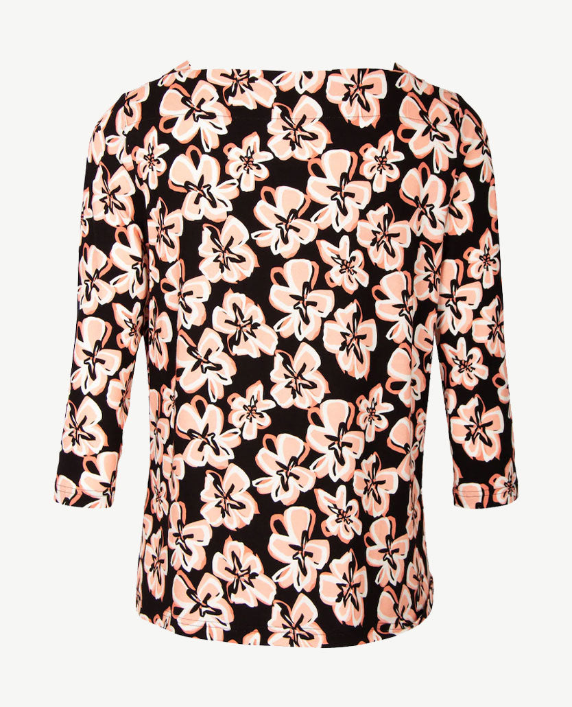 Frank Walder  - Top met boot-hals - Zwart, wit en peach