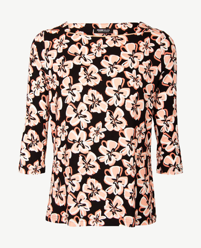 Frank Walder  - Top met boot-hals - Zwart, wit en peach