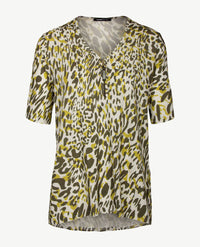 Frank Walder  - Top met rits - Dessin khaki, wit en geel