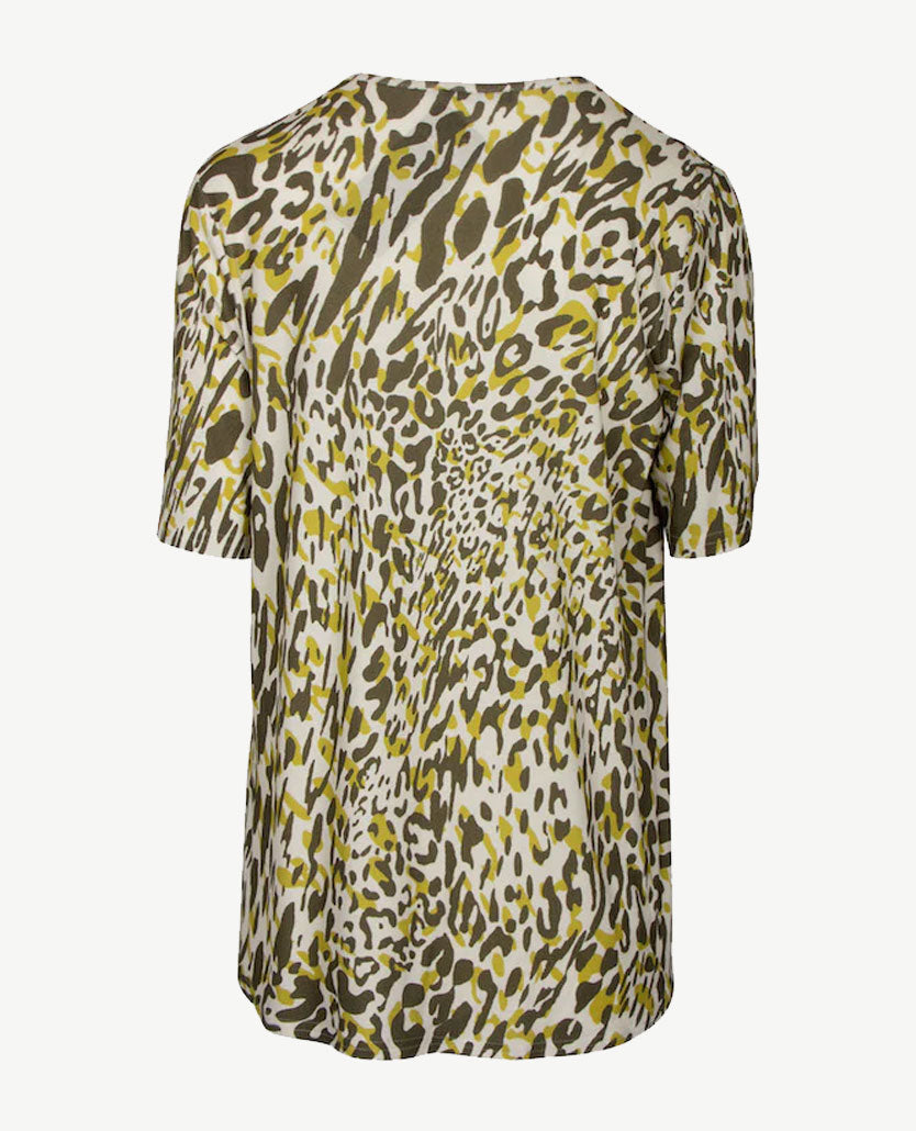 Frank Walder  - Top met rits - Dessin khaki, wit en geel