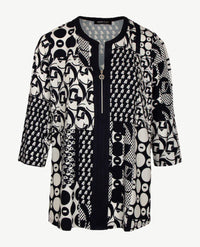 Frank Walder  - Top met rits - Navy met off-white