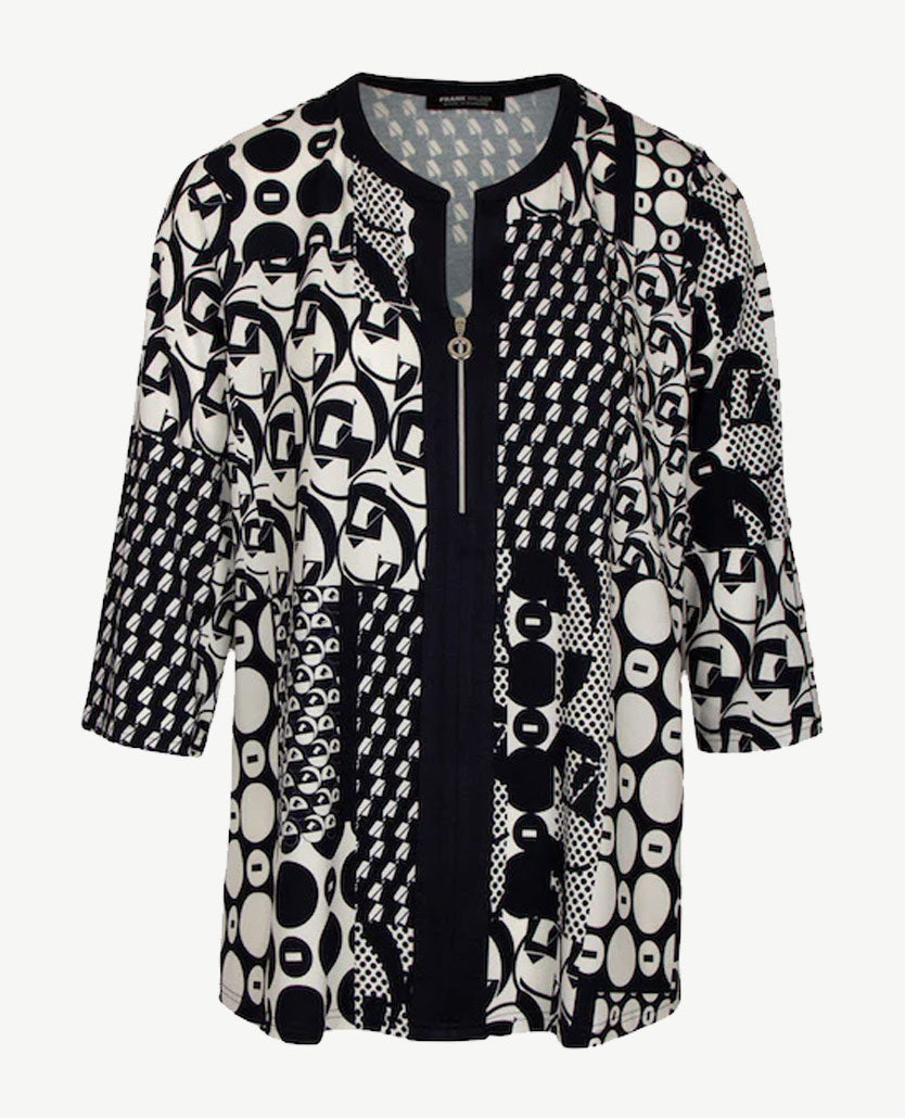 Frank Walder  - Top met rits - Navy met off-white