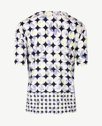 Frank Walder  - Top met v-hals - Verlopend dessin lila/paars, grijs en lime en marine