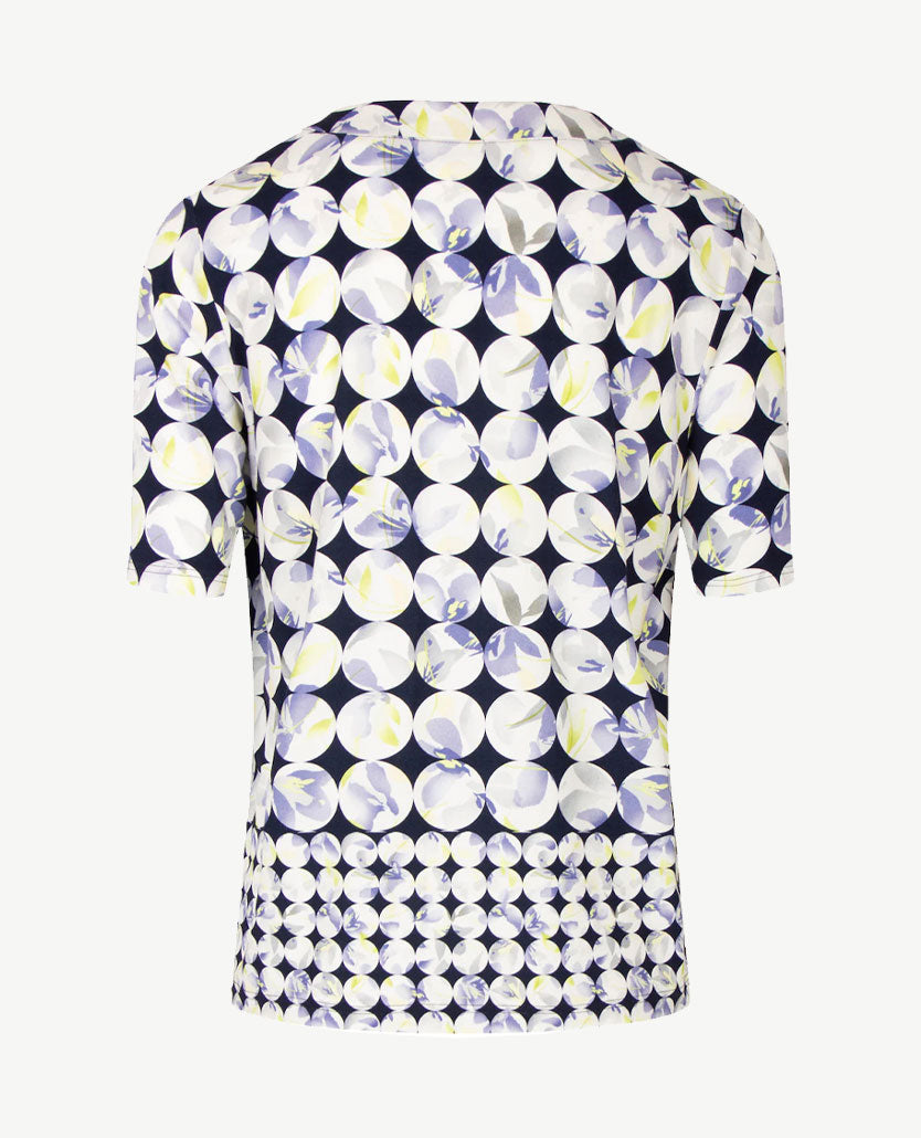 Frank Walder  - Top met v-hals - Verlopend dessin lila/paars, grijs en lime en marine