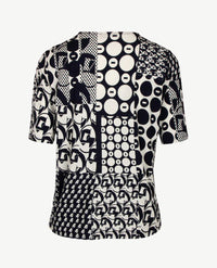 Frank Walder  - Top met v-hals - Dessin navy en off-white