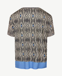 Frank Walder  - Top ronde hals - Beige, navy en kobalt