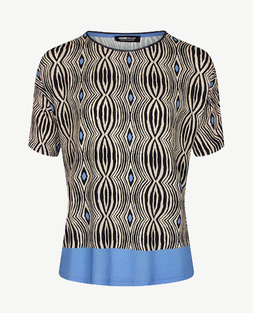 Frank Walder  - Top ronde hals - Beige, navy en kobalt