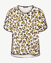 Frank Walder  - Top ronde hals - Dessin panter, wit, geel, zwart en taupe