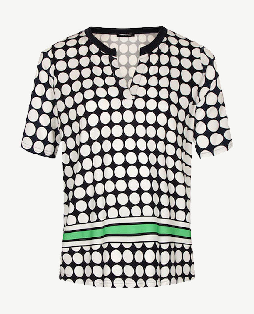 Frank Walder  - Top - ronde v-hals - Grote nop in navy, wit en groen