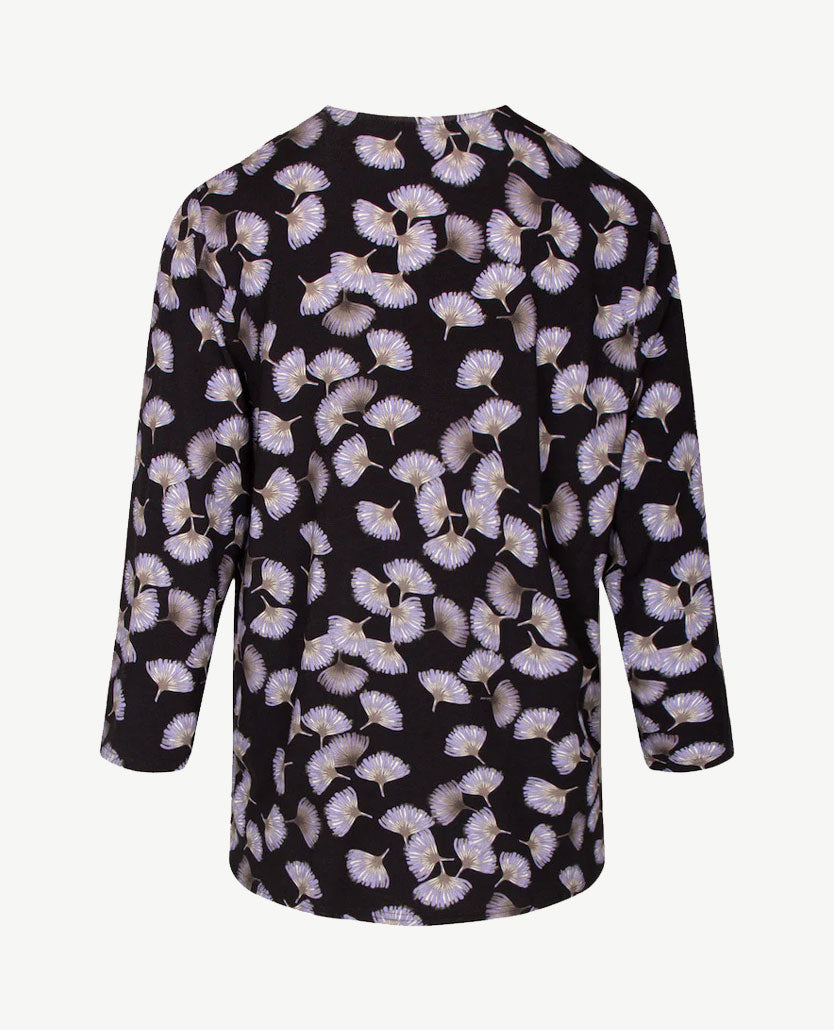 Frank Walder  - Top/tuniek met ronde v-hals - Dessin met zwart en lila en grijs