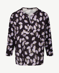Frank Walder  - Top/tuniek met ronde v-hals - Dessin met zwart en lila en grijs