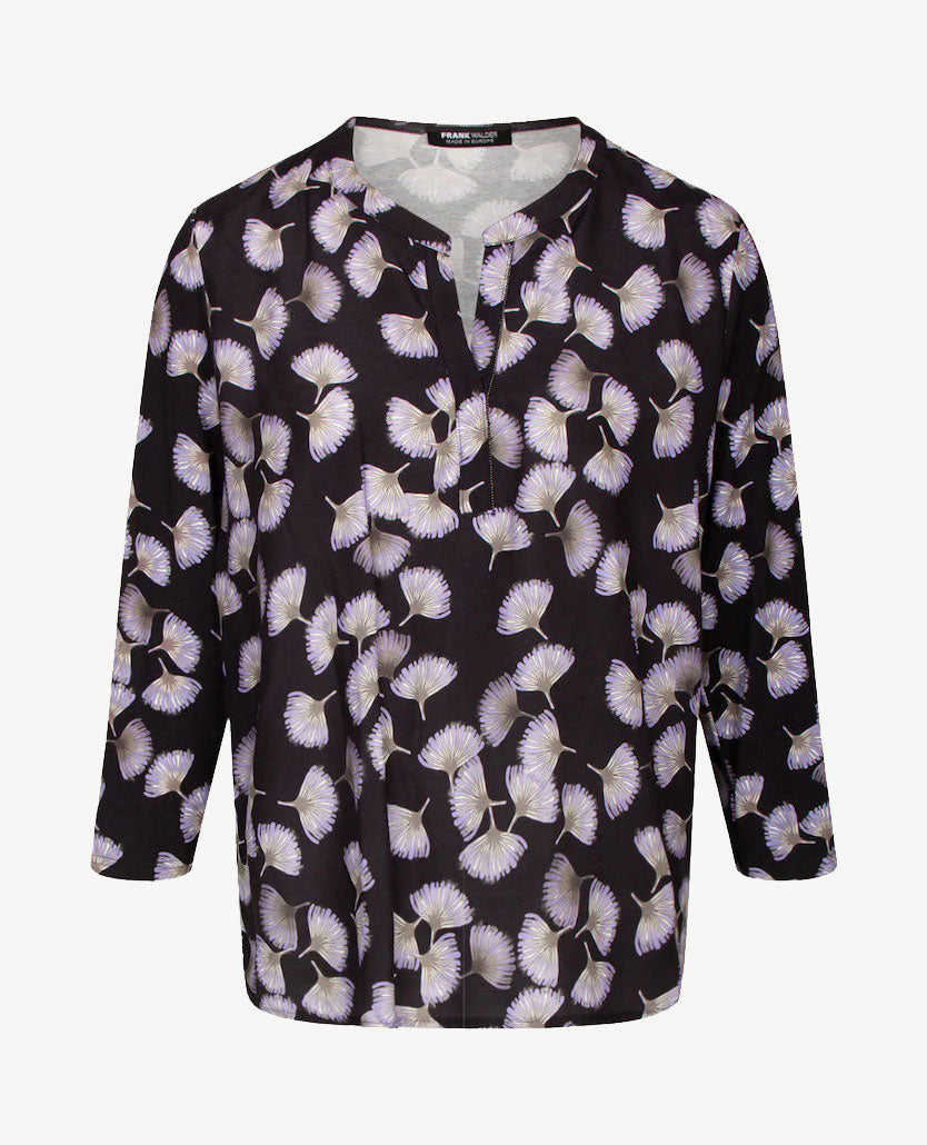 Frank Walder  - Top/tuniek met ronde v-hals - Dessin met zwart en lila en grijs