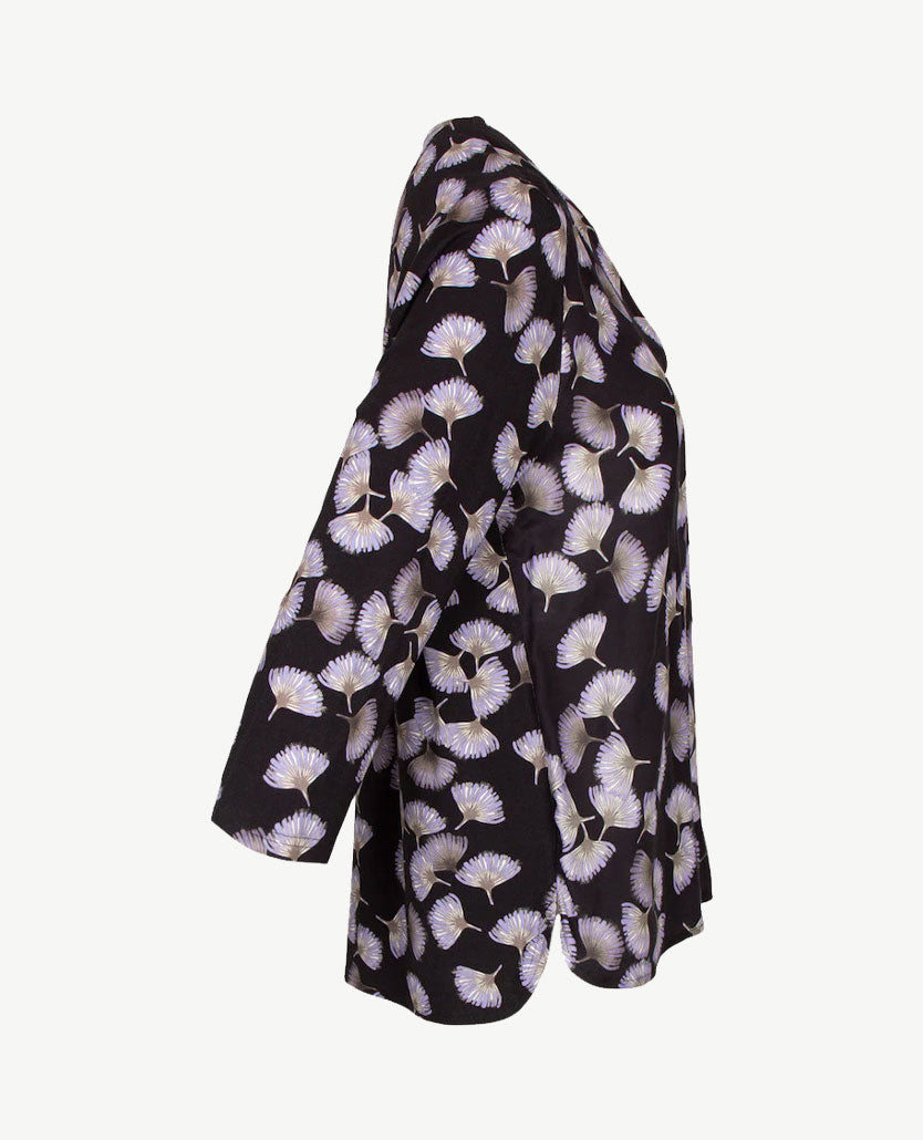 Frank Walder  - Top/tuniek met ronde v-hals - Dessin met zwart en lila en grijs