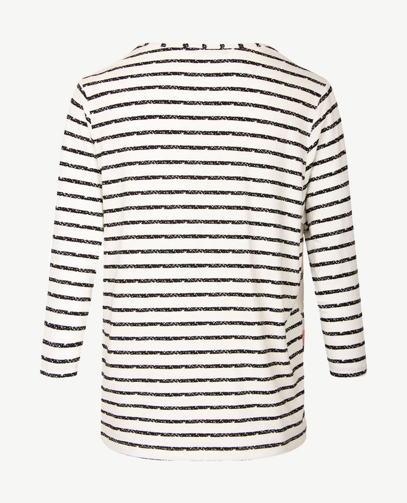 Frank Walder  - Top/tuniek met v-hals - Dessin en streepje in wit, peach en zwart