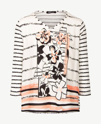 Frank Walder  - Top/tuniek met v-hals - Dessin en streepje in wit, peach en zwart