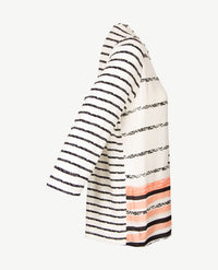 Frank Walder  - Top/tuniek met v-hals - Dessin en streepje in wit, peach en zwart