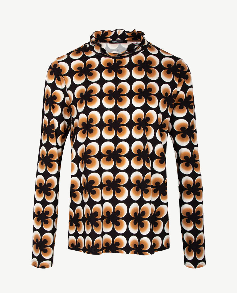 Frank Walder - top - Coll - Dessin retro in zwart, off-white en cognac