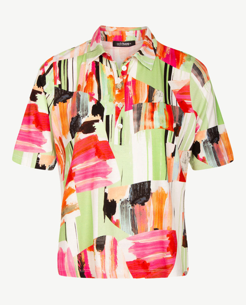 Gollé Haug - Polo - Oranje, groen, wit en zwart met rose