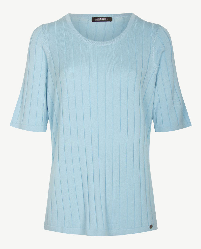 Gollé Haug - Gebreide top - ronde hals - getrokken naald - Pastel blue
