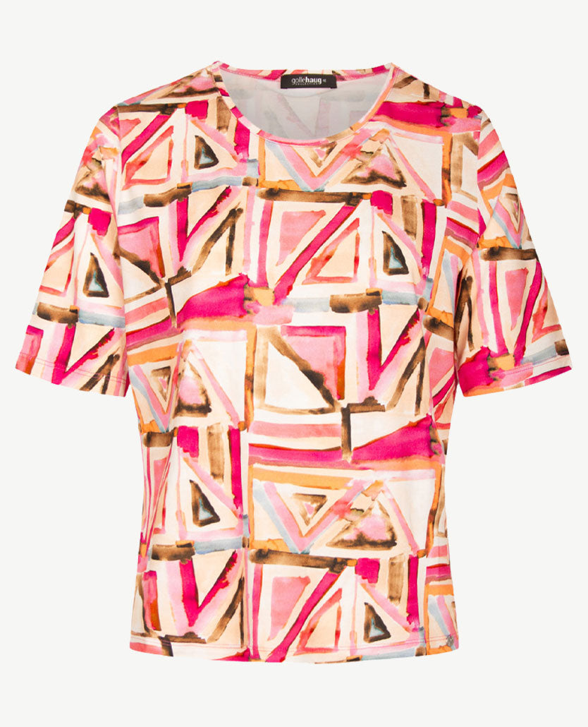 Gollé Haug - Top ronde hals - Oranje, rose, wit, beige en bruin