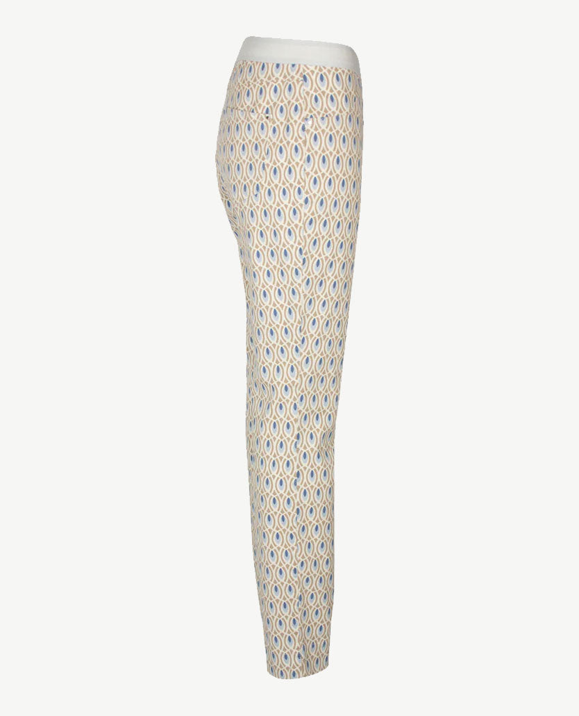 Gardeur - Elastiek rondom - Celin - Normale lengte - Dessin met beige, denim, off-white en blue