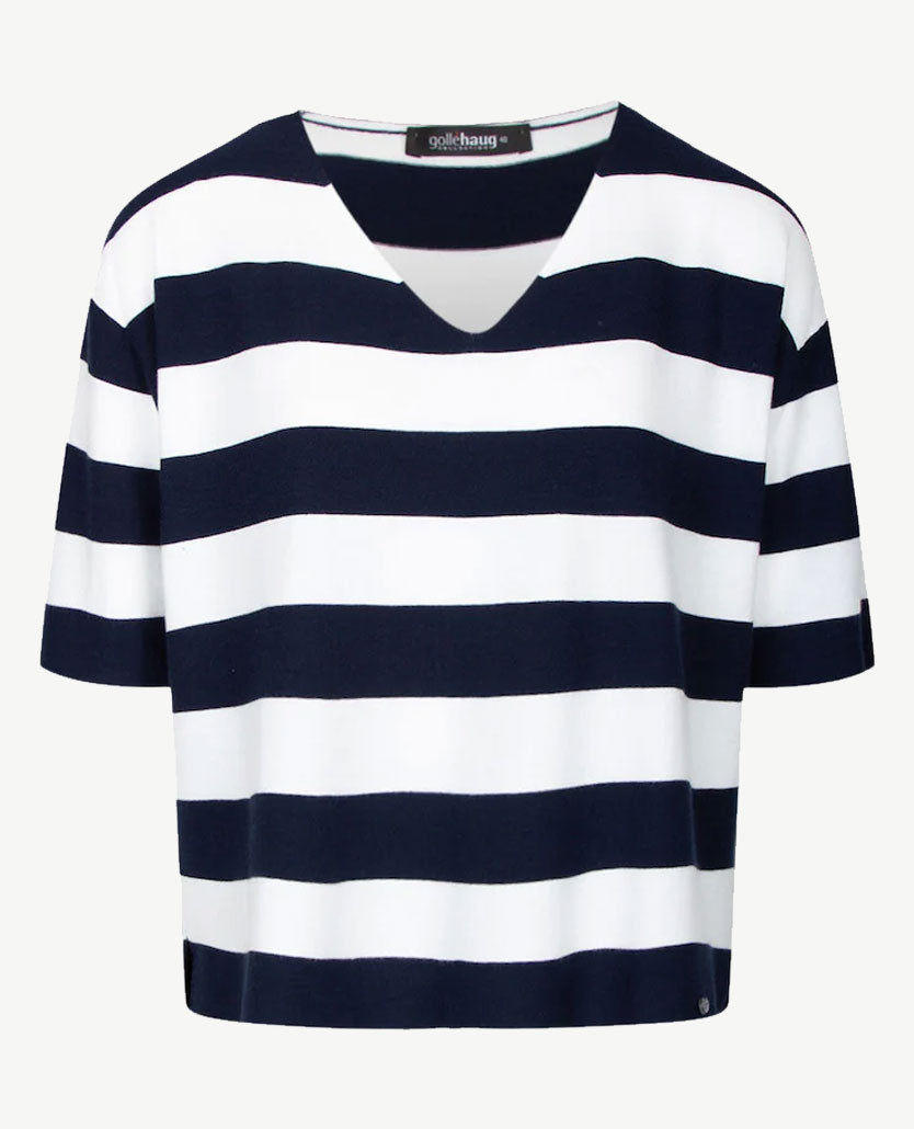 Gollé Haug - Lichte pullover - V-hals - Streep navy en wit