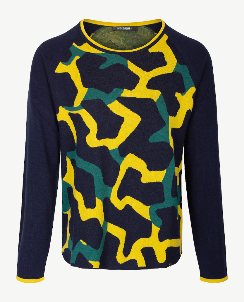 Gollé Haug - Pullover ronde hals - marine met groen en mosterd