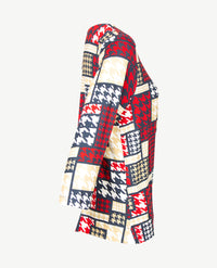 Gollé Haug - Ronde hals - Pied de coq in marine, off-white, rood en beige