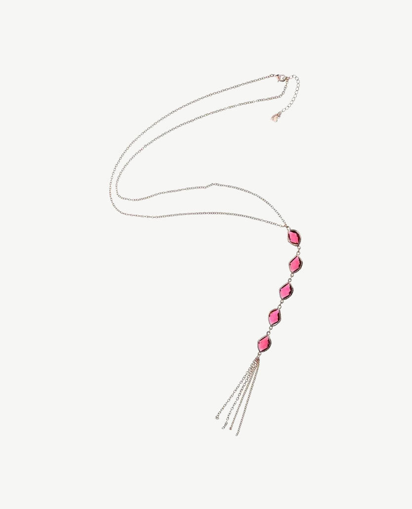 Halflange ketting - Rose goudkleurig met rood