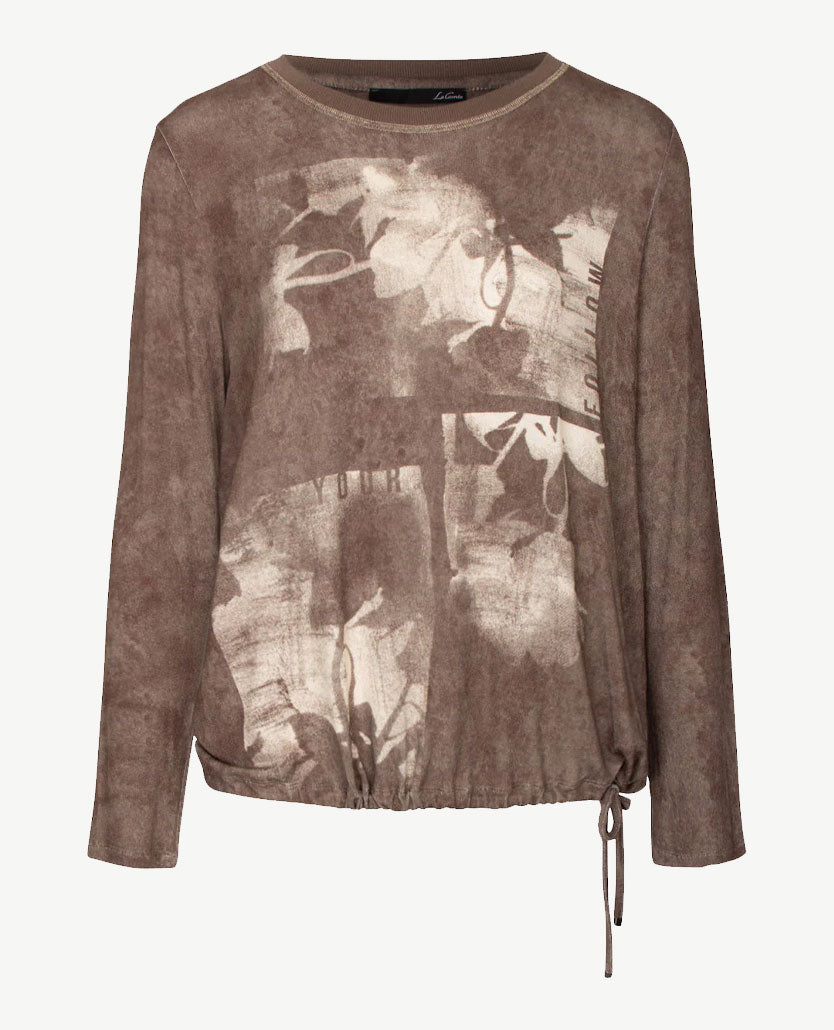 Le Comte - Lichte pullover-top - ronde hals - Dessin bruin en beige