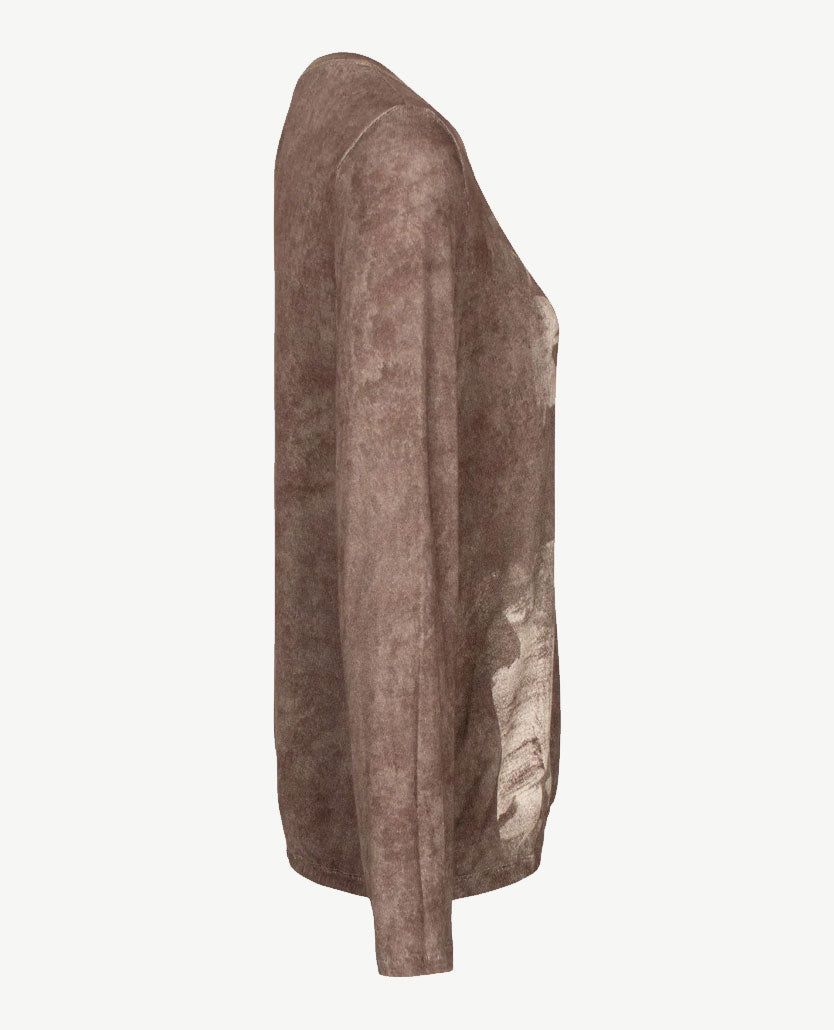 Le Comte - Lichte pullover-top - ronde hals - Dessin bruin en beige