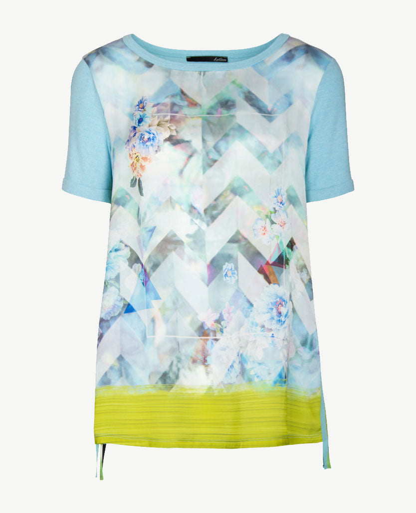 Le Comte - Blouse/tuniektop met ronde hals in azuur/wit en pastels