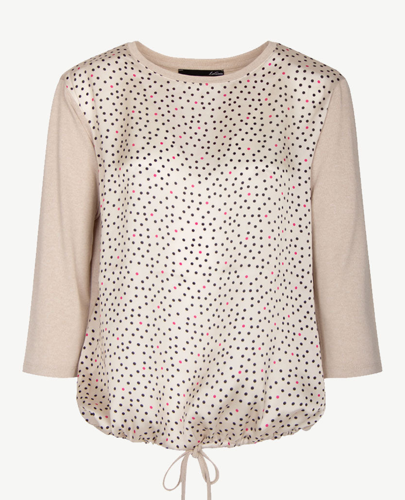 Le Comte - Blouse/tuniektop met ronde hals in beige en nopdessin