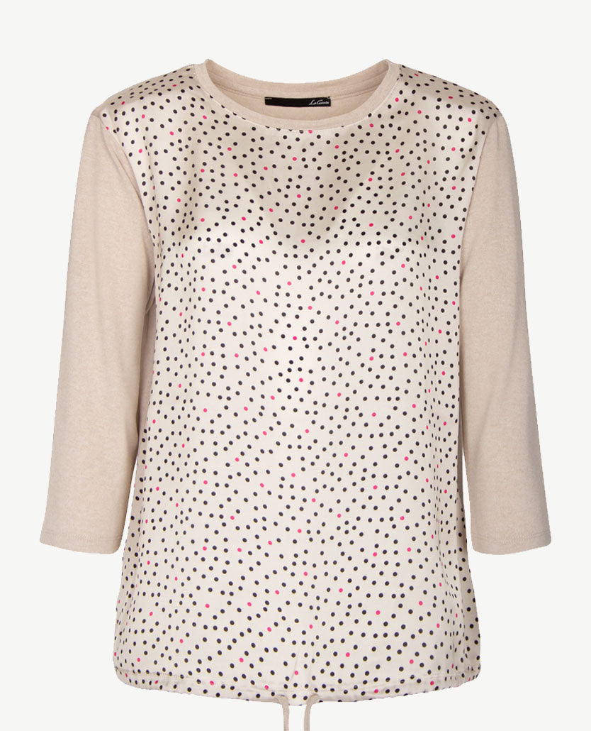 Le Comte - Blouse/tuniektop met ronde hals in beige en nopdessin