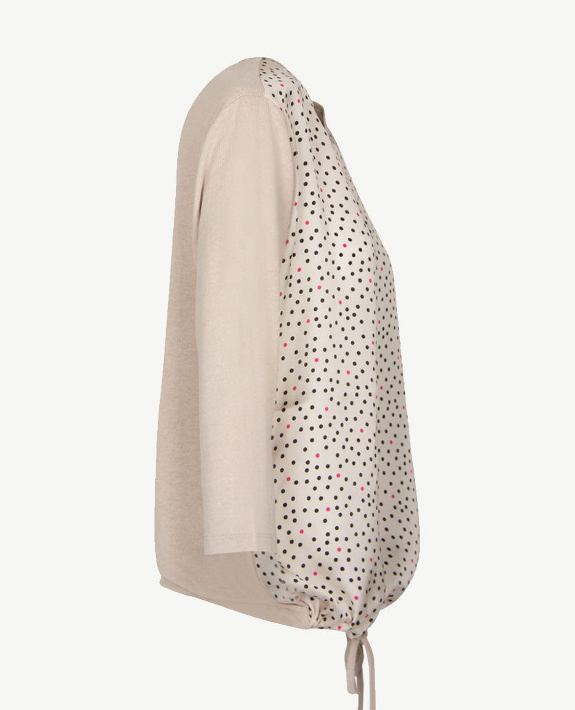 Le Comte - Blouse/tuniektop met ronde hals in beige en nopdessin