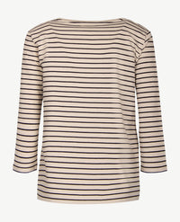 Le Comte - Blouse/tuniektop met ronde hals in beige en streepdessin