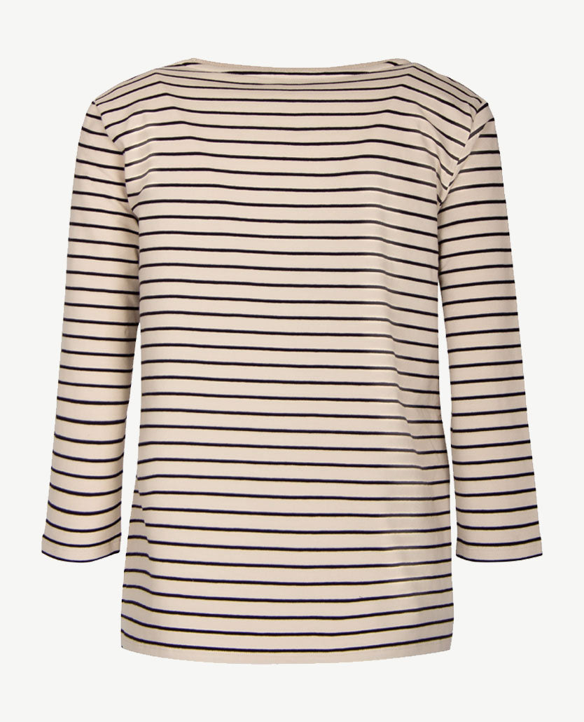 Le Comte - Blouse/tuniektop met ronde hals in beige en streepdessin