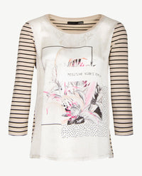 Le Comte - Blouse/tuniektop met ronde hals in beige en streepdessin