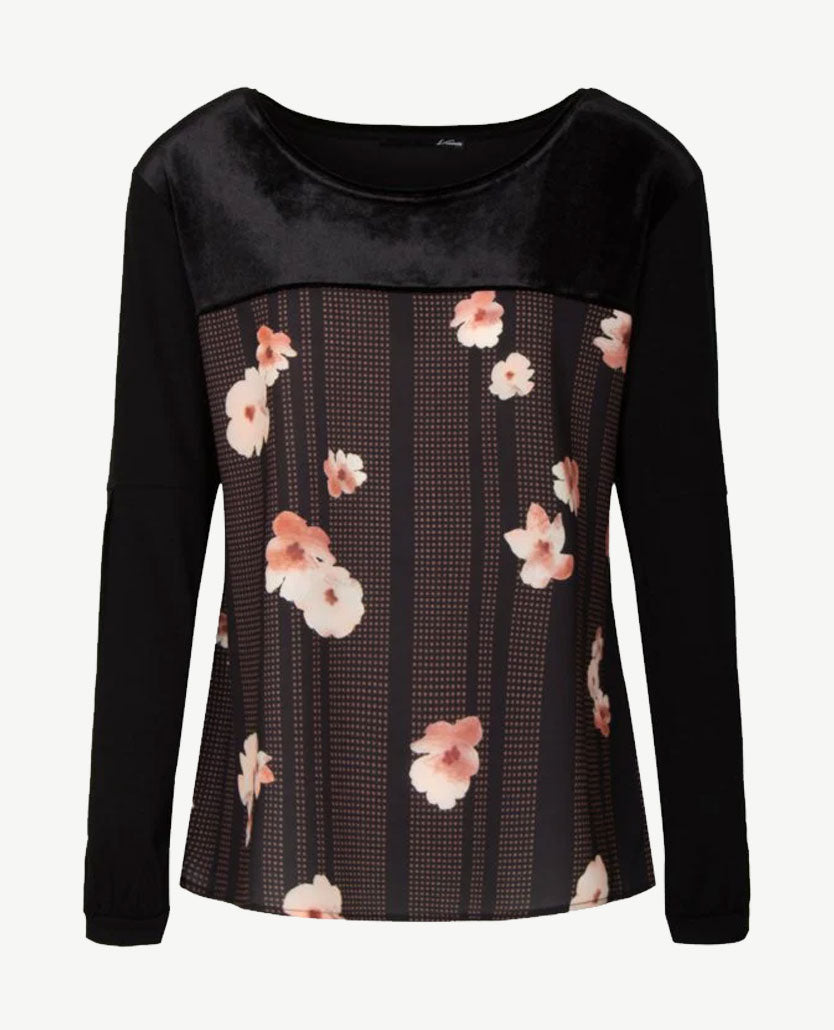 Le Comte - Blouse/tuniektop - ronde hals - Zwart met print