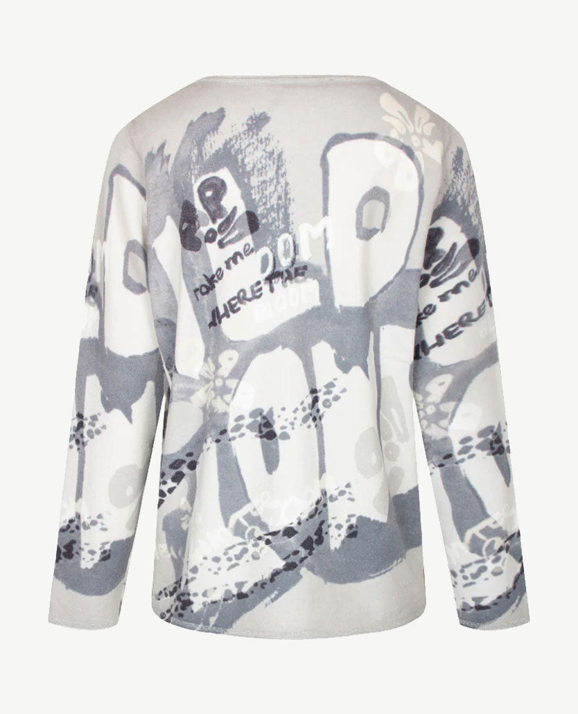 Le Comte - Lichte pullover-top - ronde hals - Dessin grijs, off-white en beige