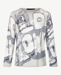Le Comte - Lichte pullover-top - ronde hals - Dessin grijs, off-white en beige