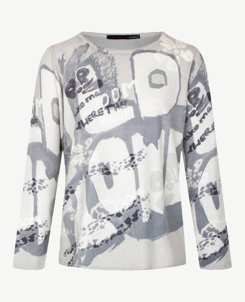 Le Comte - Lichte pullover-top - ronde hals - Dessin grijs, off-white en beige