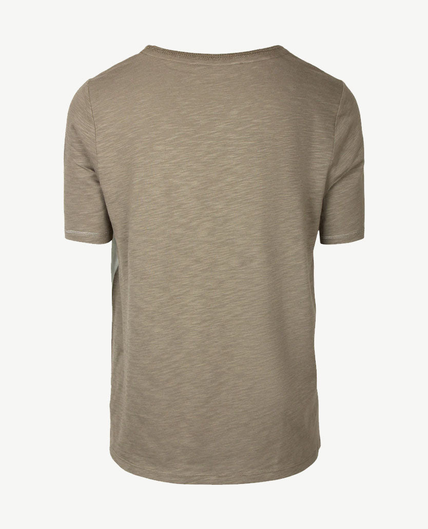 Le Comte - Top - ronde hals - Dessin met kahki, beige en wit en zwart