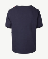 Le Comte - Top - ronde hals - Dessin met rood en wit en uni marine