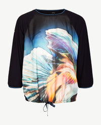 Le Comte - Top/lichte pullover in navy met pasteldessin