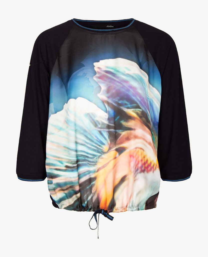 Le Comte - Top/lichte pullover in navy met pasteldessin